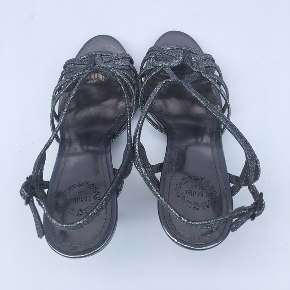 I. MILLLER dressy gunmetal silver heeled sandal  -  SZ 7.5 - Picture 3 of 8